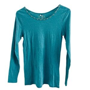 Cepo Long Sleeve Embellished Neckline Top